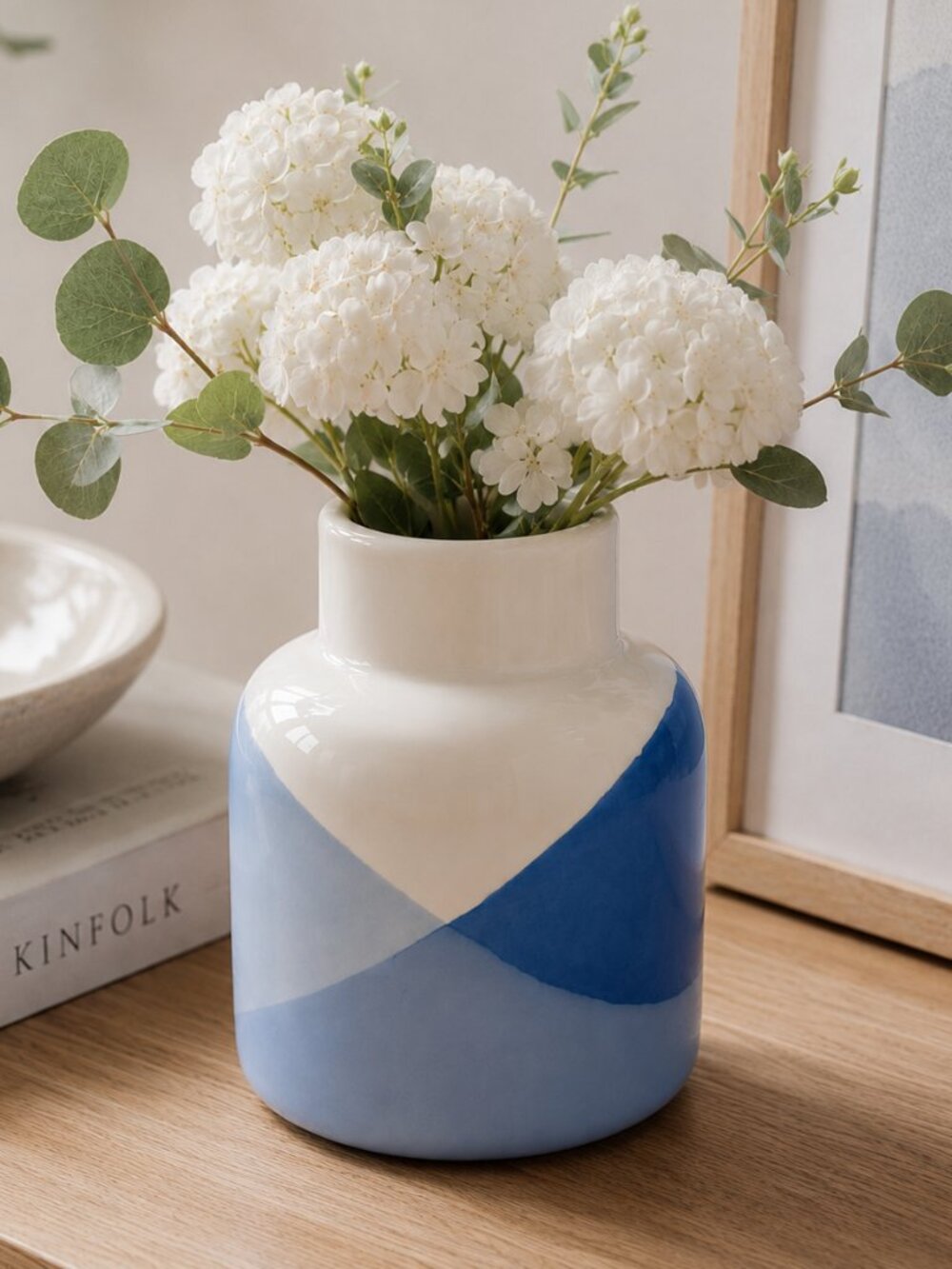 Blue & White Abstract Ceramic Vase
